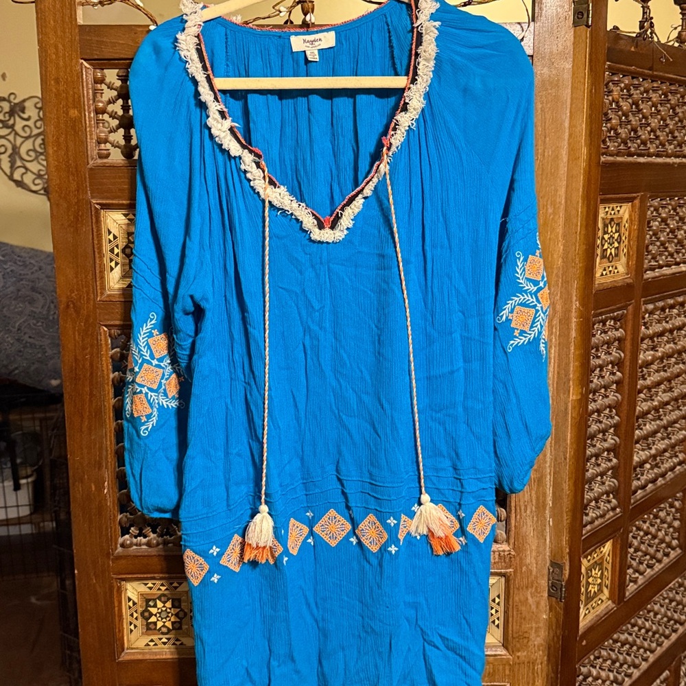 Hayden Vibrant Blue Dress Cover up with Orange Accents